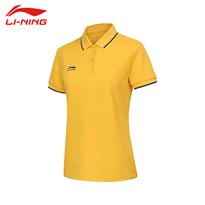 李宁（LI-NING)2022运动时尚舒适透气女子短袖POLO衫 APLS094-4 黄色