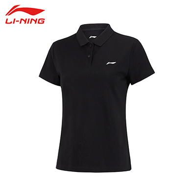 李宁（LI-NING)2022运动时尚舒适透气女子短袖POLO衫 APLS068-1 黑色