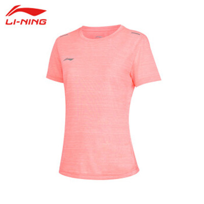李宁夏季女款团购系列短袖T恤 舒适透气女子短袖T恤 ATSS600-3 荧光珊瑚粉