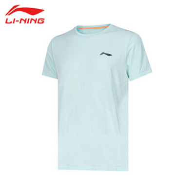 李宁（LI-NING)跑步系列舒适透气男子短袖T恤 ATSS377-4 薄碗蓝