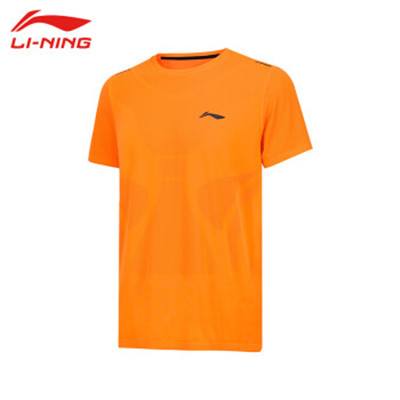 李宁（LI-NING)跑步系列舒适透气男子短袖T恤 ATSS377-6 荧光甜橙