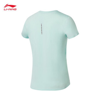 李宁短袖女春夏跑步系列反光速干透气T恤半袖文化衫 ATSS382-1 柔水蓝