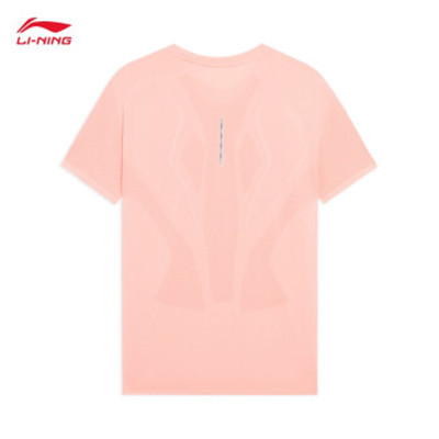 李宁短袖女春夏跑步系列反光速干透气T恤半袖文化衫 ATSS382-5 荧光柔橘