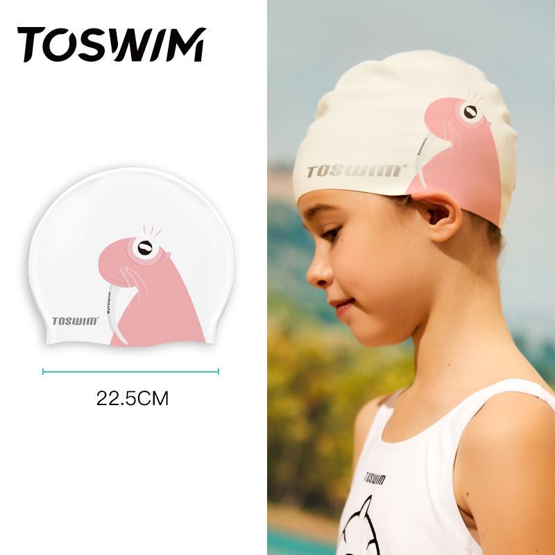 TOSWIM拓胜 儿童硅胶泳帽贴合型印花游泳帽防水可爱舒适不勒头 TS210970237海象宝宝