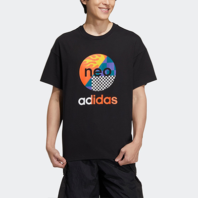 adidas阿迪达斯neo男女夏季新款运动短袖T恤 黑色