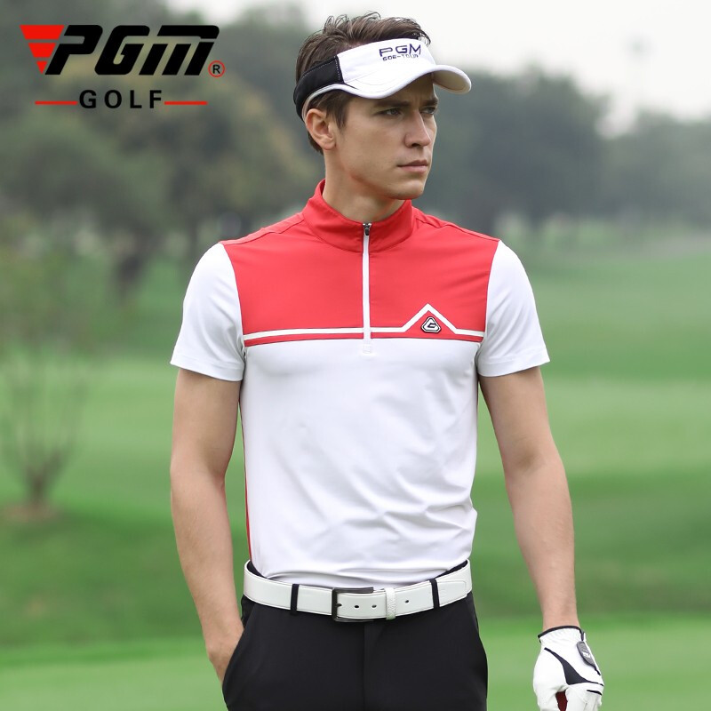 PGM 新款 高尔夫短袖T恤 男士夏季运动上衣 YF244 红白色