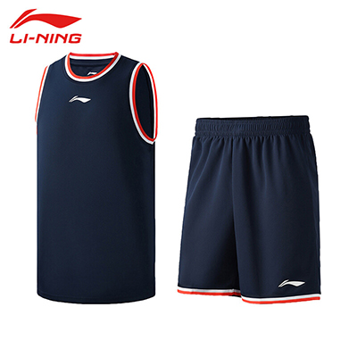 李宁运动时尚专业篮球系列舒适透气男子比赛套装 AATS003-1 深蓝