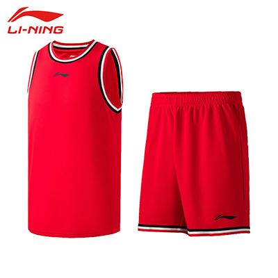 李宁运动时尚专业篮球系列舒适透气男子比赛套装 AATS003-2 红色