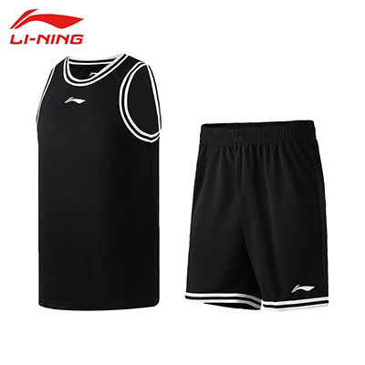 李宁运动时尚专业篮球系列舒适透气男子比赛套装 AATS003-6 黑色