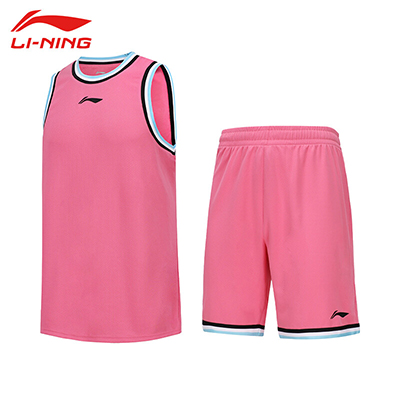 李宁运动时尚专业篮球系列舒适透气男子比赛套装 AATS003-13 粉色