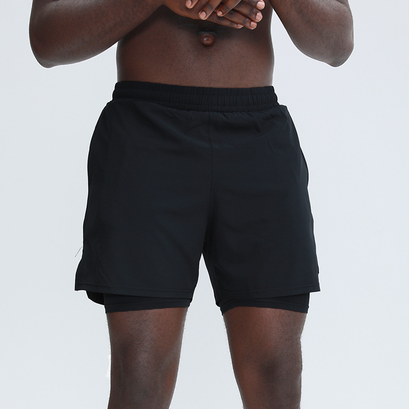 UABRAV安步威 男士健身短裤 夏季假两件运动短裤 威96 黑色