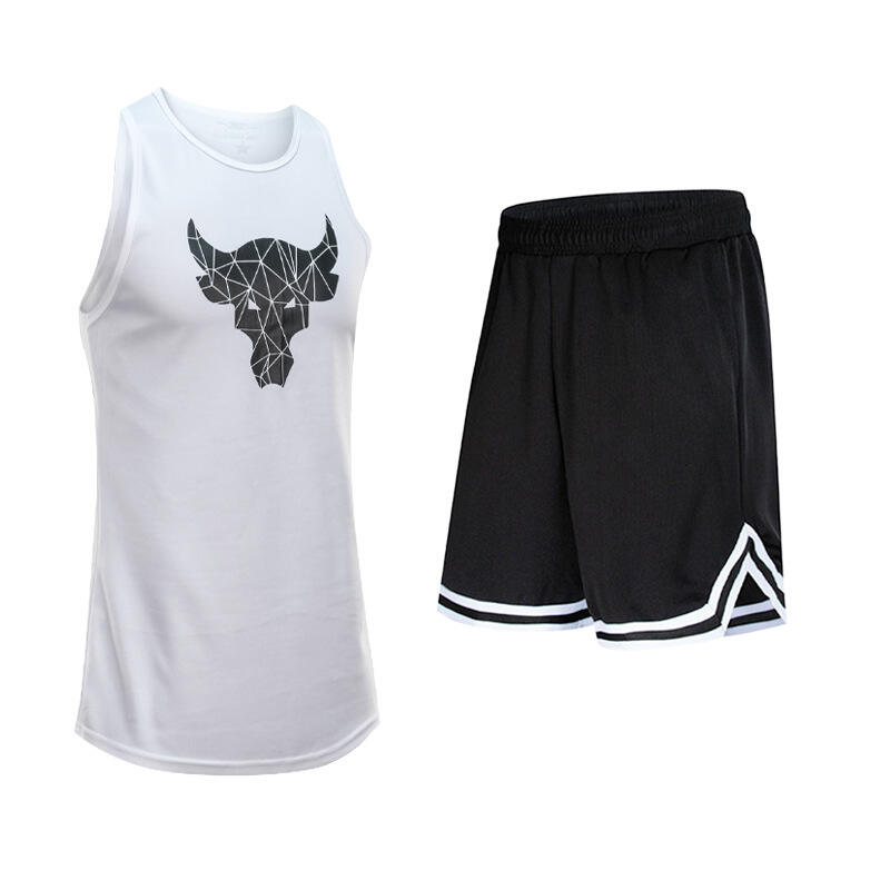 UABRAV安步威 男士健身套装 篮球健身服套装 71黑+1-2白 背心短裤