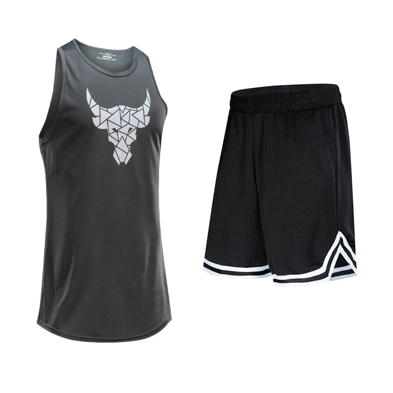 UABRAV安步威 男士健身套装 篮球健身服套装 71黑+1-2灰 背心短裤