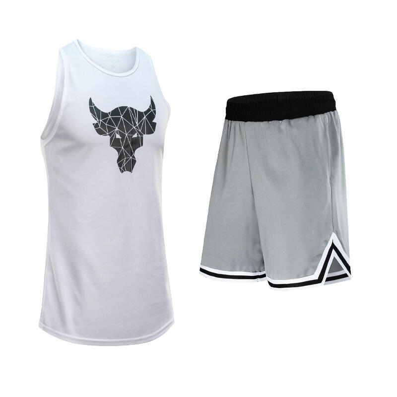 UABRAV安步威 男士健身套装 篮球健身服套装 71灰+1-2白 背心短裤