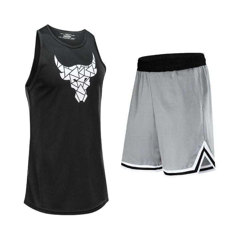UABRAV安步威 男士健身套装 篮球健身服套装 71灰+1-2黑 背心短裤