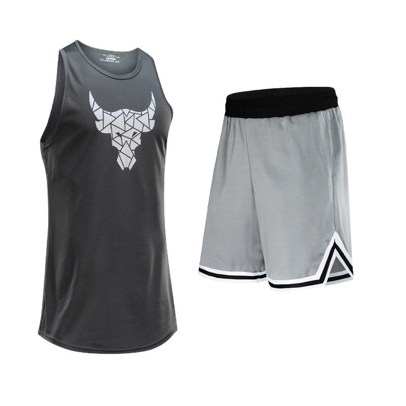 UABRAV安步威 男士健身套装 篮球健身服套装 71灰+1-2灰 背心短裤