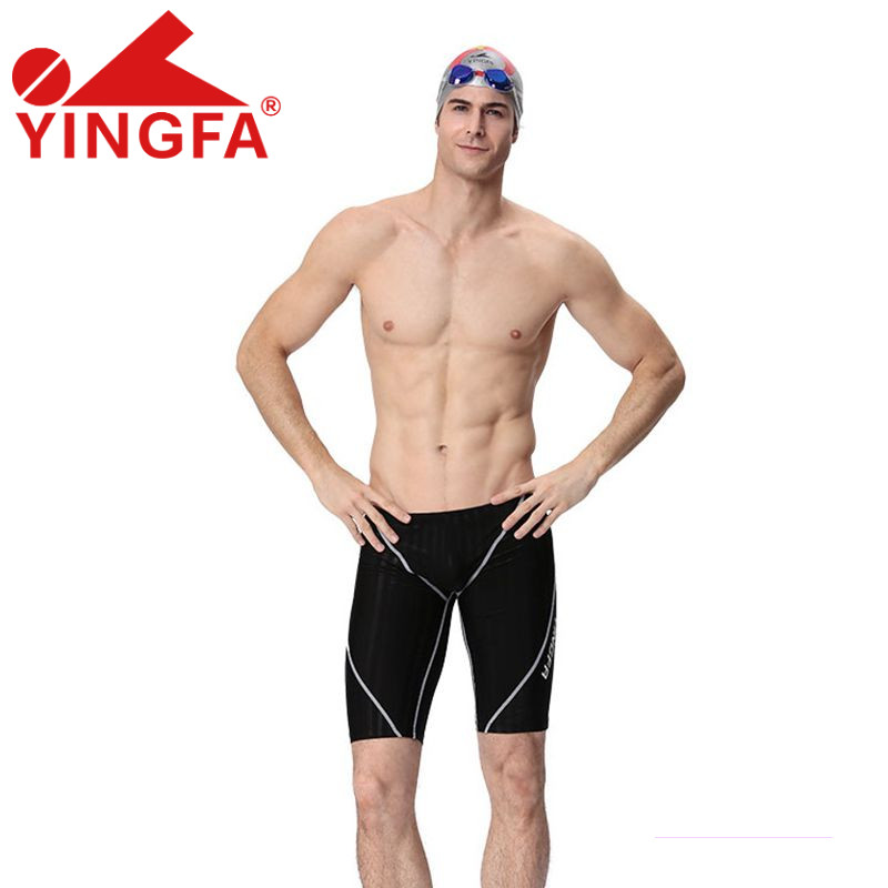 Yingfa英发 男士五分泳裤竞速专业训练游泳裤9102-1 黑拼白线条