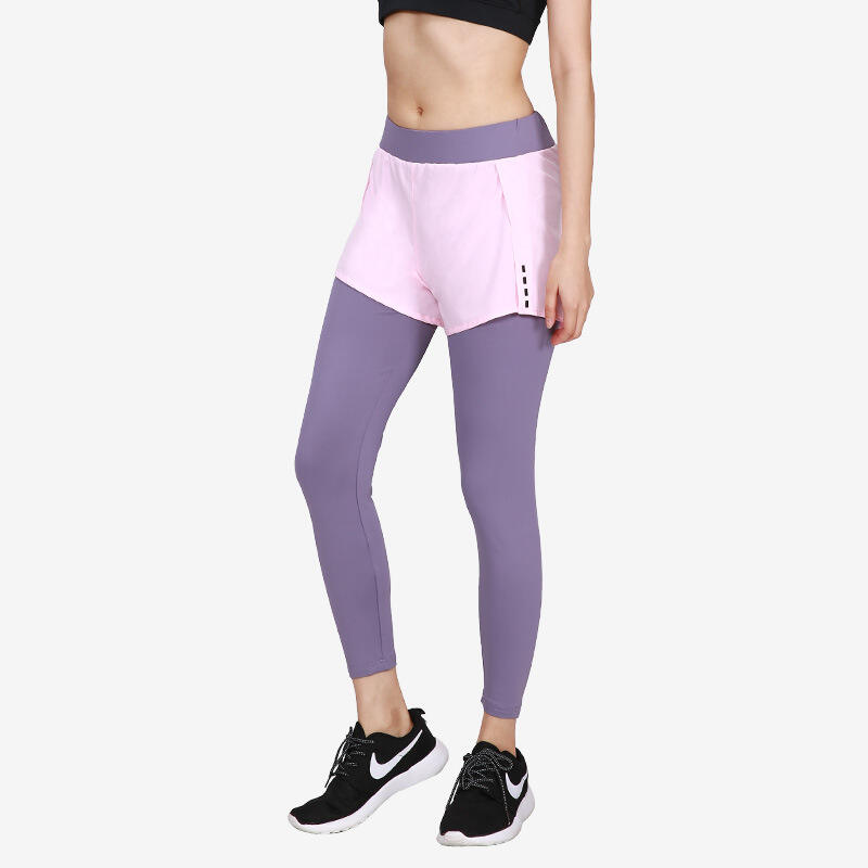UABRAV安步威 女士健身裤 无缝健身瑜伽假两件运动裤 X9 紫灰色