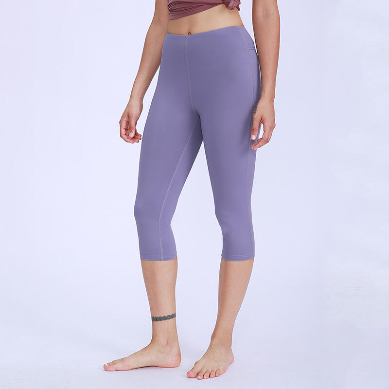 UABRAV安步威 女士健身七分裤 健身裸感高腰紧身裤 X5 紫色