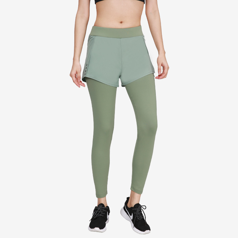 UABRAV安步威 女士瑜伽裤 无缝瑜伽假两件运动裤 X9 墨绿色