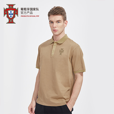 葡萄牙国家队官方商品休闲棉质POLO衫短袖男复古百搭卡其色潮 深卡其布色