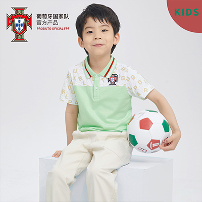 葡萄牙国家队官方商品淡绿色童装polo衫夏季棉T恤球迷男童短袖 