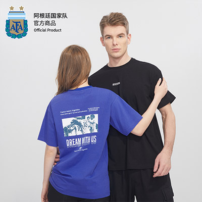 阿根廷國家隊官方商品 梅西球員新款 印花T恤夏季高街潮牌短袖 藍色