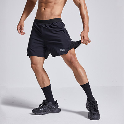 OMG潮牌 锦纶高弹力专业冰丝速干跑步训练运动短裤男士健身三分裤 黑色