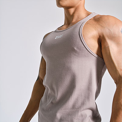 OMG潮牌 跑步速干弹力紧身训练运动背心男士无袖健身衣服纯色夏季 卡其色