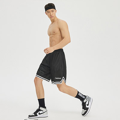 OMG潮牌 篮球运动短裤夏季锦纶男士健身五分裤子速干宽松双层网眼 黑色