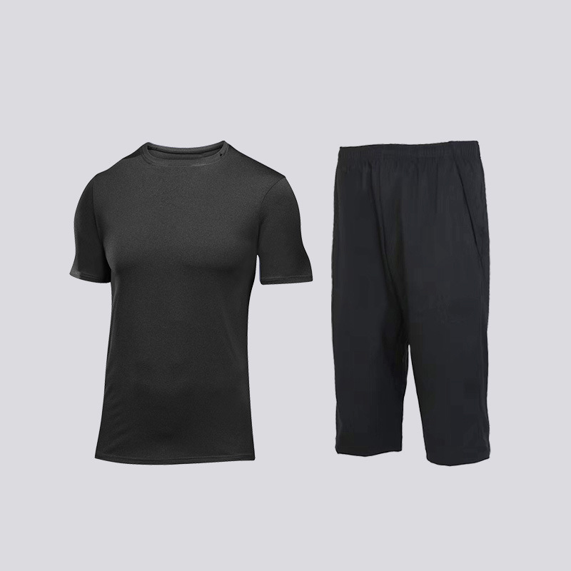 UABRAV安步威 夏季健身套装 男士休闲健身运动套装 两件套19+B91 深灰色+黑色