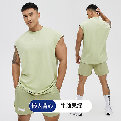 OMG潮牌 吸汗运动背心男士速干跑步健身衣服运动坎肩宽松休闲套装 绿色