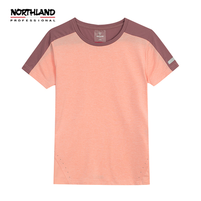 诺诗兰咖啡纱短袖T恤女春夏季新款户外透气圆领运动衫NTSBH2410S