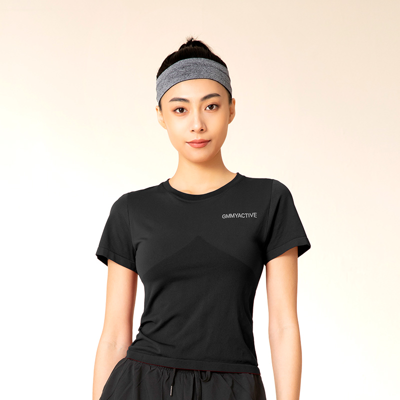 Samyama三雅玛 瑜伽T恤 女士短款修身吸湿上衣 黑色 1312241HN