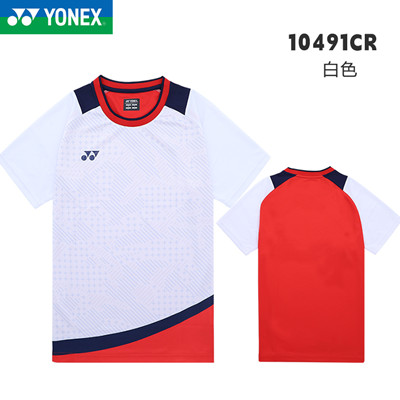 YONEX尤尼克斯羽毛球服 比赛服大赛服速干透气运动短袖男 T恤 10491CR-011 白色
