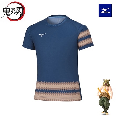Mizuno美津浓网球服 鬼灭之刃T恤联名款青少年圆领印花夏季速干运动（伊之助）62GA2Z2225 蓝色