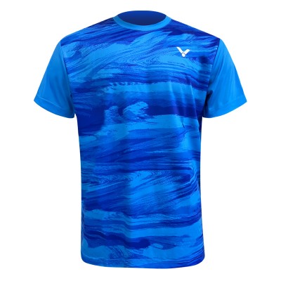 威克多羽毛球服 男款 圆领短袖运动T恤 吸湿排汗速干 蓝色 J-95004M