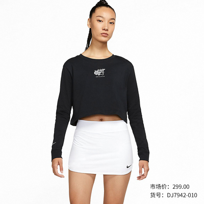 Nike耐克网球服 女子长袖圆领T恤大阪直美网球服保暖运动卫衣  DJ7942  黑色