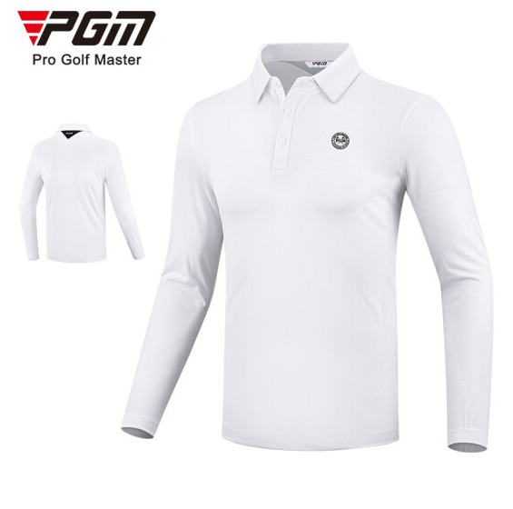 PGM高尔夫服装 男士秋冬季翻领POLO衫 运动长袖t恤上衣 YF480 白色/灰色/黑色三色可选