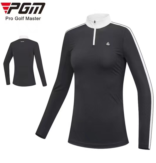 PGM高尔夫服装 女士运动衣长袖T恤立领速干服 YF232 黑色/红色 两色可选