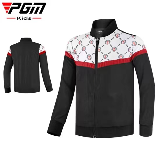 PGM 高尔夫服装 儿童运动休闲服 男童外套风衣拉链开衫 YF432 黑/红 两色可选