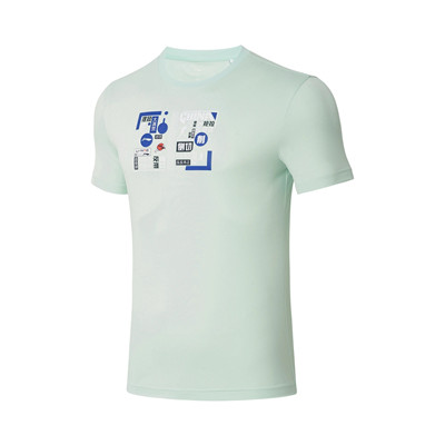 李宁乒乓球服AHSSB71-2 男款水绿色 乒乓球文化衫运动短袖T恤 技战术名词T恤个性鲜明