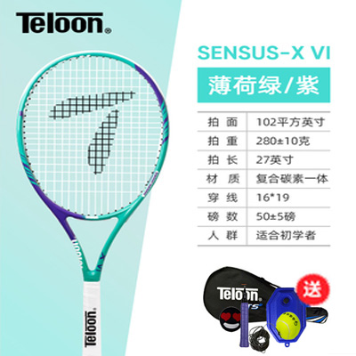 TELOON天龙网球拍 SENSUS系列男女专业单人训练网拍碳铝一体训练拍送初学礼包 SENSUS-X VI  薄荷绿/紫色