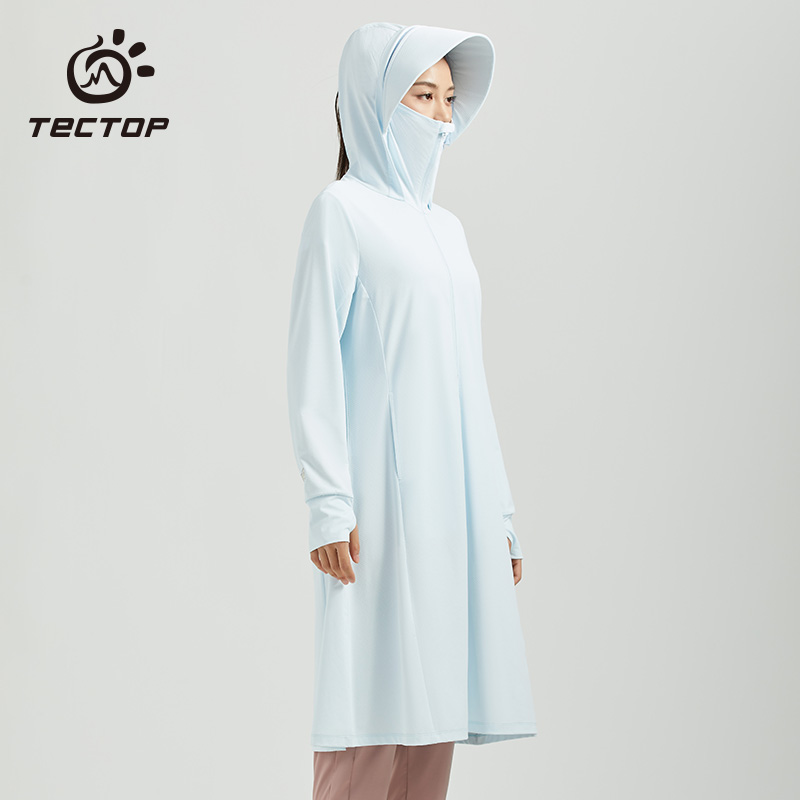 TECTOP探拓 女式长款UPF40+连帽护脸全身时尚防晒服服透气风衣外套 三色可选 DAPB623024