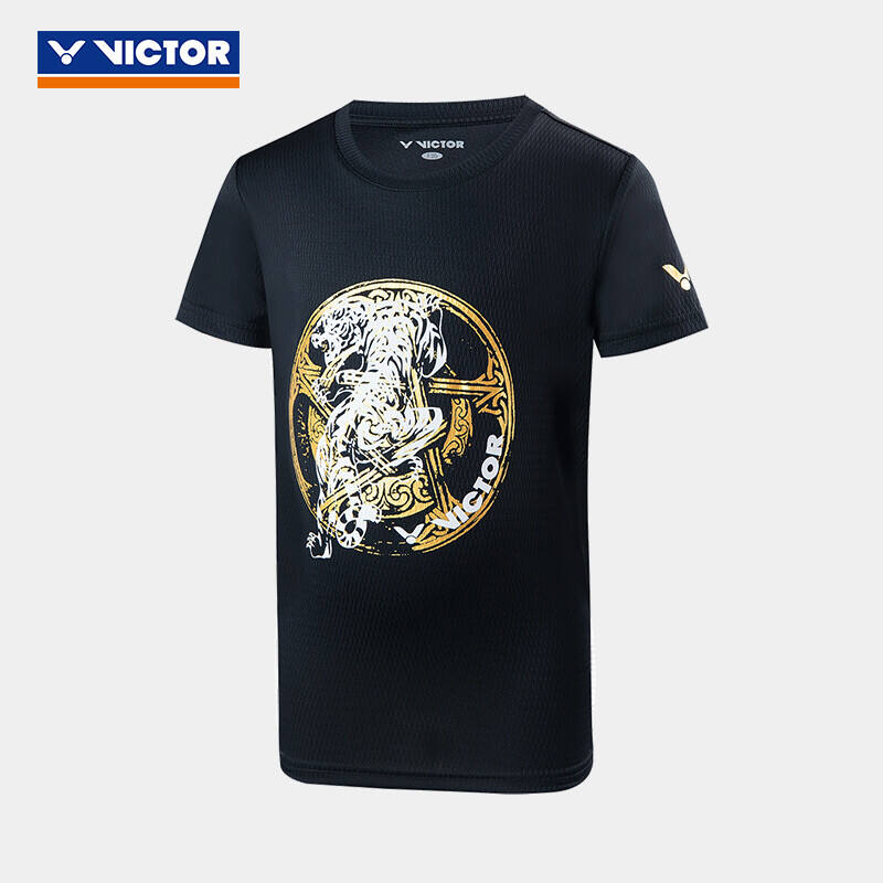 威克多Victor羽毛球服 男女童 虎虎生威 儿童运动短袖 速干T恤 T-22022C 黑色 尺码125/135