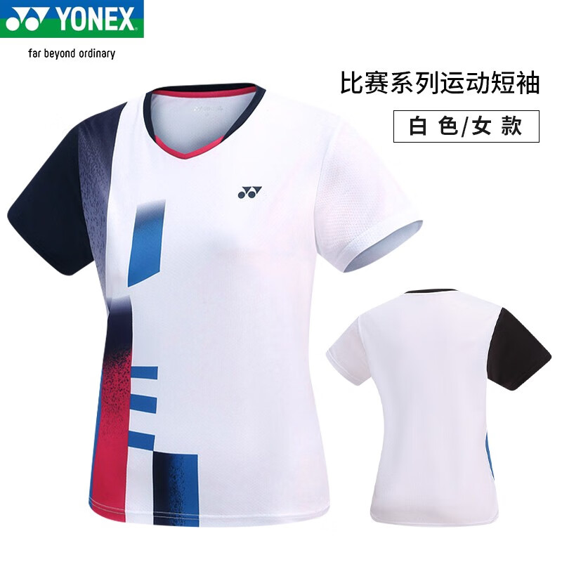 尤尼克斯YONEX羽毛球服 女款 运动上衣速干短袖T恤 休闲比赛训练服 210223BCR 白色