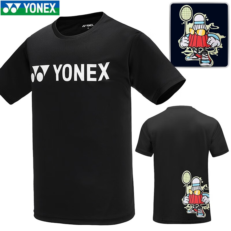 尤尼克斯YONEX羽毛球服 男士短袖T恤 运动上衣比赛训练服 115043BCR 黑