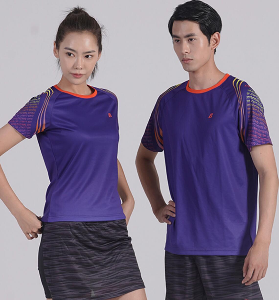 波力羽毛球服 男女款 专业运动衫 短袖T恤 比赛训练服 1CTLYZ037 紫色