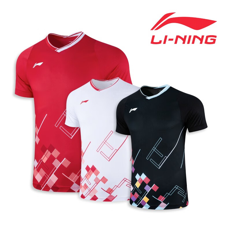 李宁羽毛球服 男女款 运动短袖T恤上衣 比赛训练服 2023年中青队比赛上衣 AAYT057