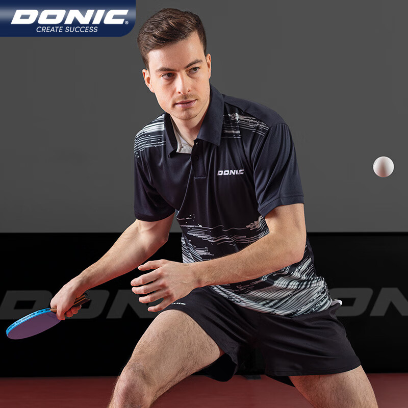 DONIC多尼克 乒乓球翻领短袖 运动速干上衣 男女同款乒乓比赛服 POLO短袖 83235-278 黑色